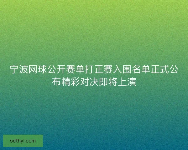 宁波网球公开赛单打正赛入围名单正式公布精彩对决即将上演